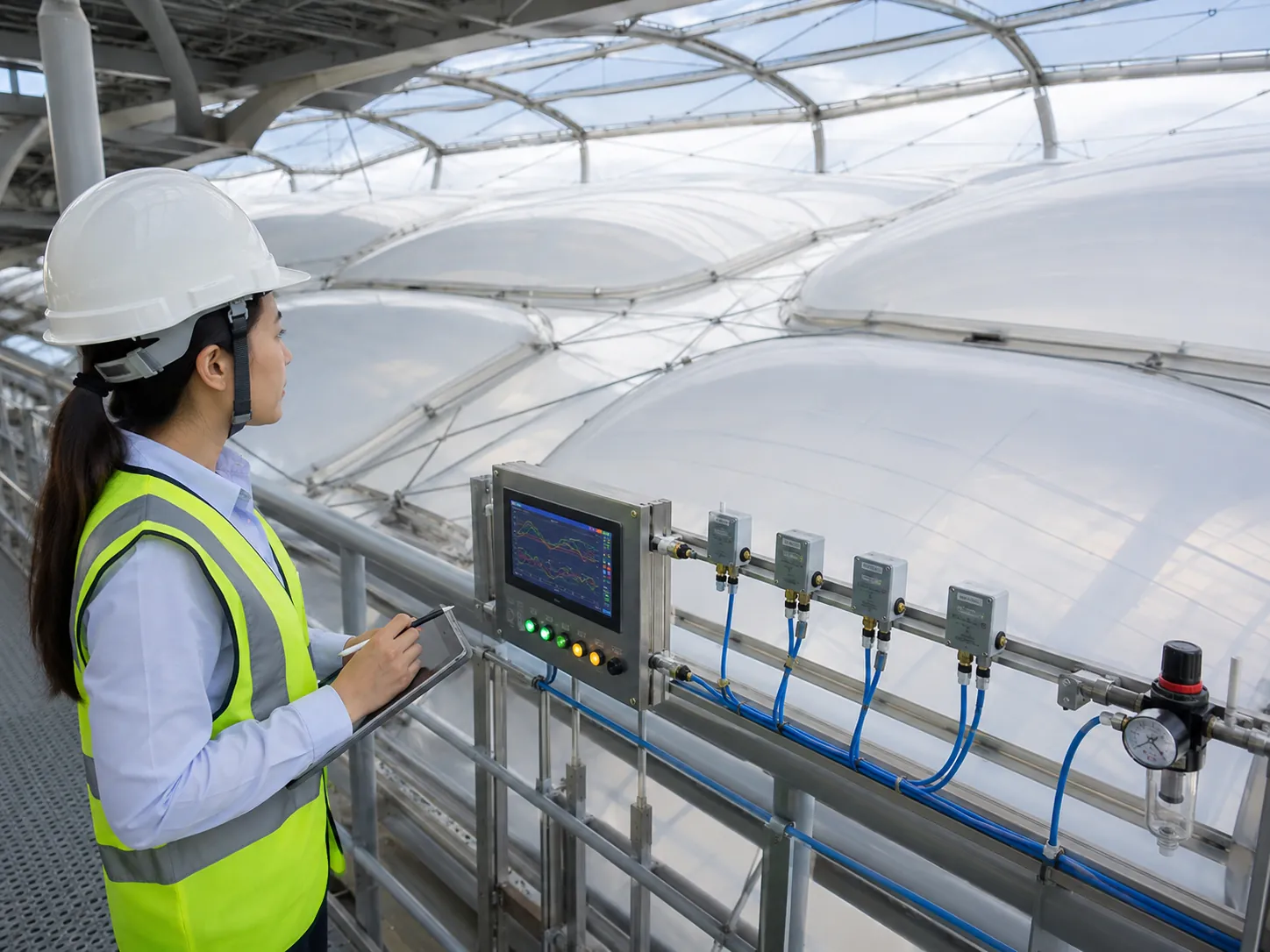 Áp suất đệm khí ETFE: Kiểm soát theo tải trọng và vận hành Áp suất đệm khí ETFE: Kiểm soát theo tải trọng và vận hành